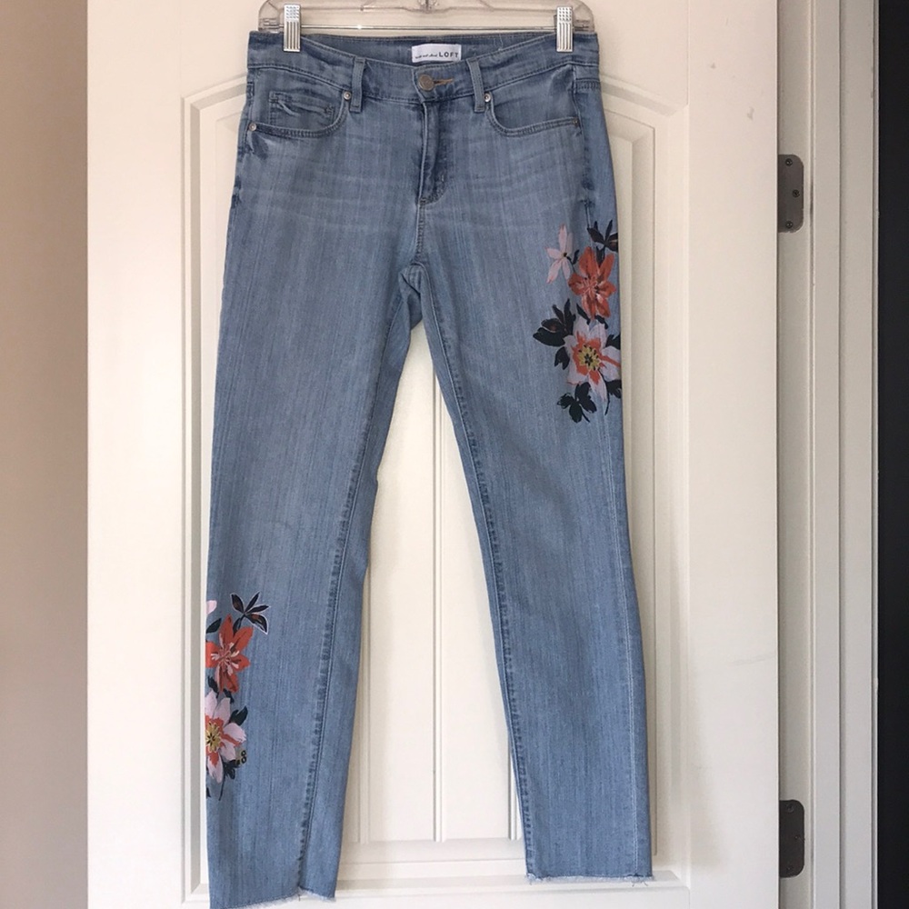 Loft Denim Crops with Floral Design